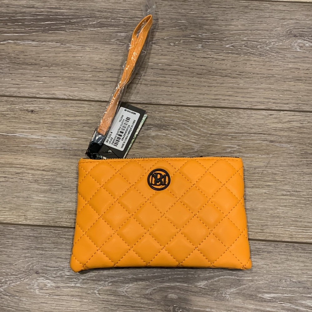 TT: BADGLEY MISCHKA Quilted Logo Wristlet Pouch in Yellow Gold